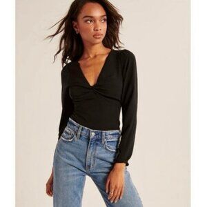 Abercrombie & Fitch Black Long Sleeve Twist Front Blouse Women’s Size Medium EUC